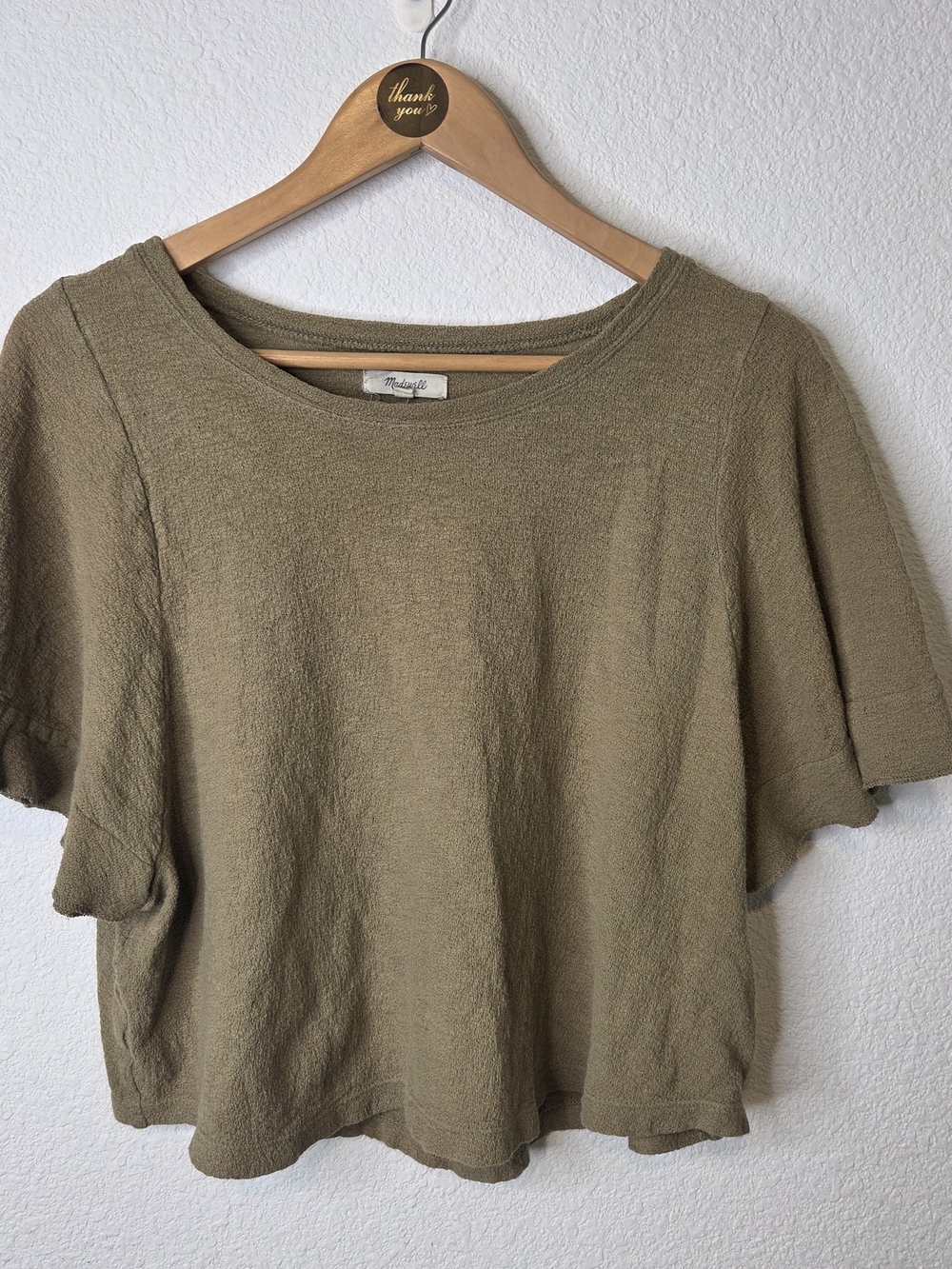 Madewell Textured Boxy Short Sleeve Top Size Large Olive